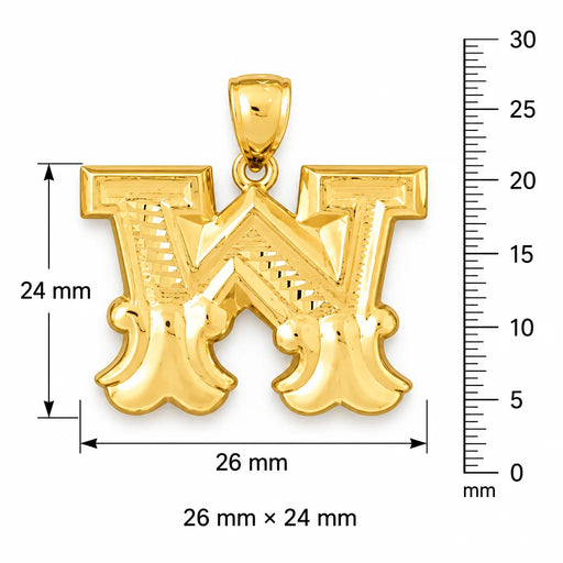Initial W Charm Pendant 14k Gold (3 Grams) Yellow Gold 14k