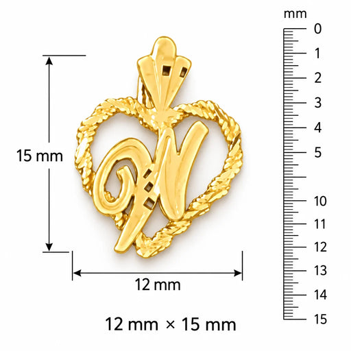 Initial W Heart Charm Pendant 14k Gold Yellow Gold 14k