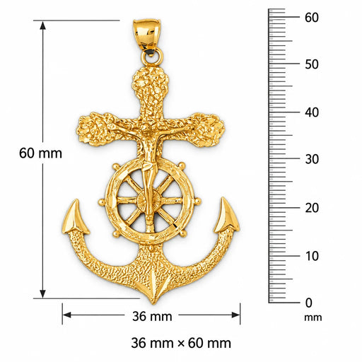 Jesus Christ on Cross Anchor Charm Pendant 14k Gold (10.3 Grams) Yellow Gold 14k