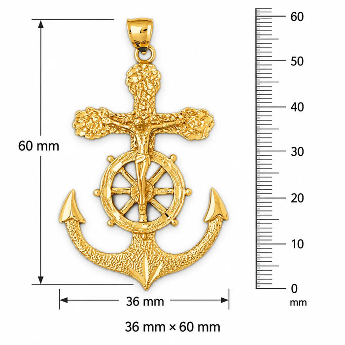 Jesus Christ on Cross Anchor Charm Pendant 14k Gold (10.3 Grams) Yellow Gold 14k
