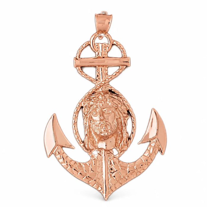 Jesus Christ on Cross Anchor Charm Pendant 14k Gold (12.8 Grams) Rose Gold 14k