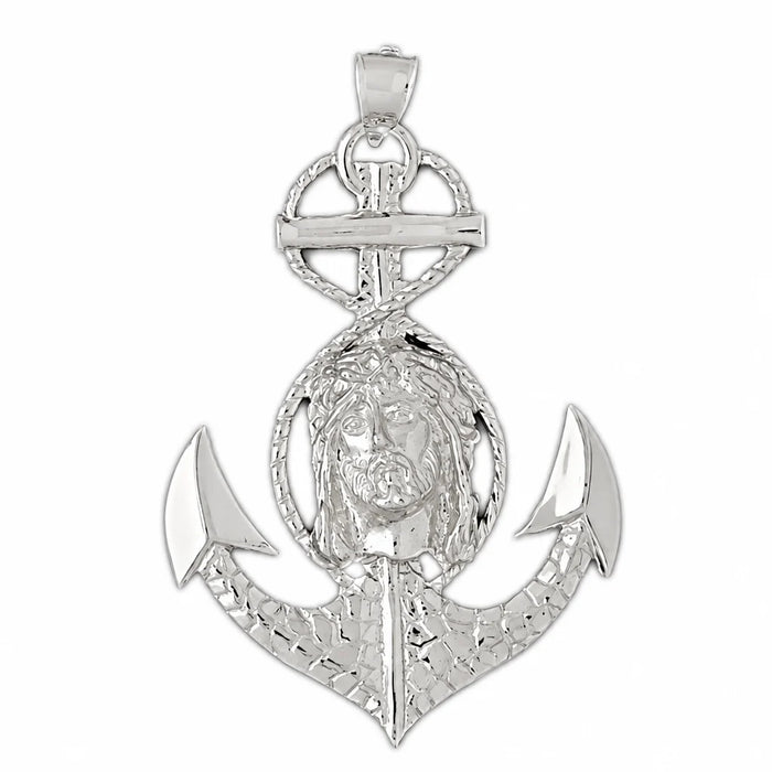 Jesus Christ on Cross Anchor Charm Pendant 14k Gold (12.8 Grams) White Gold 14k