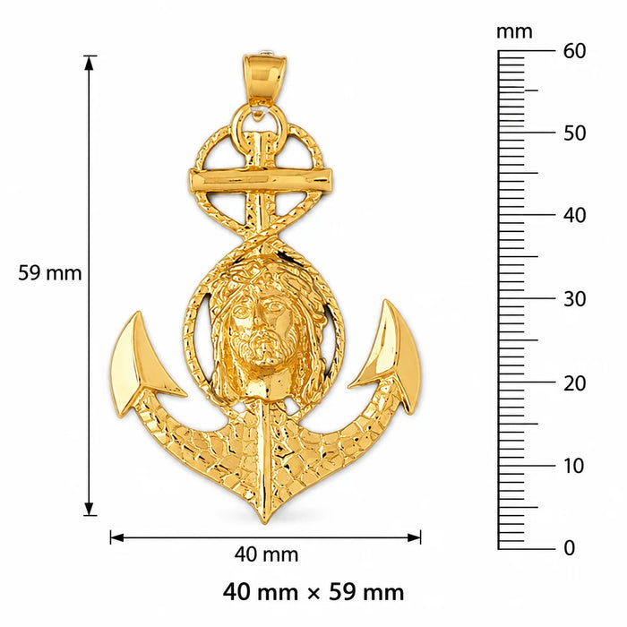 Jesus Christ on Cross Anchor Charm Pendant 14k Gold (12.8 Grams) Yellow Gold 14k