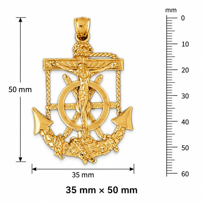 Jesus Christ on Cross Anchor Charm Pendant 14k Gold (14.1 Grams) Yellow Gold 14k
