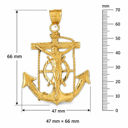 Jesus Christ on Cross Anchor Charm Pendant 14k Gold (17.4 Grams) Yellow Gold 14k