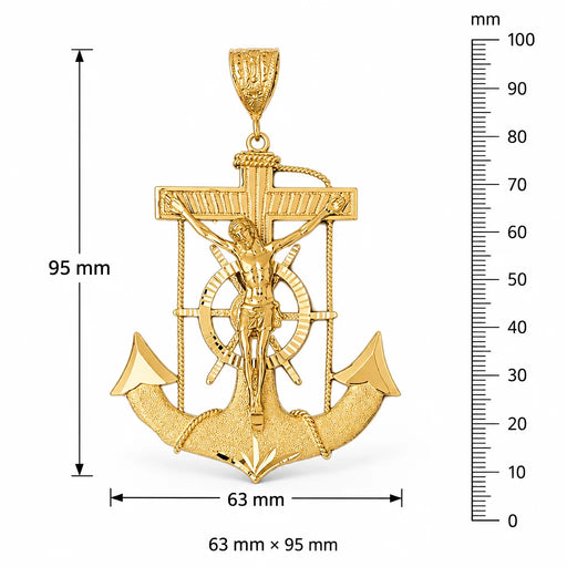 Jesus Christ on Cross Anchor Charm Pendant 14k Gold (34.9 Grams) Yellow Gold 14k
