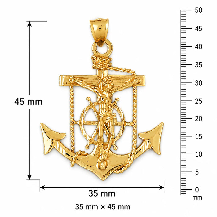 Jesus Christ on Cross Anchor Charm Pendant 14k Gold (7.8 Grams) Yellow Gold 14k