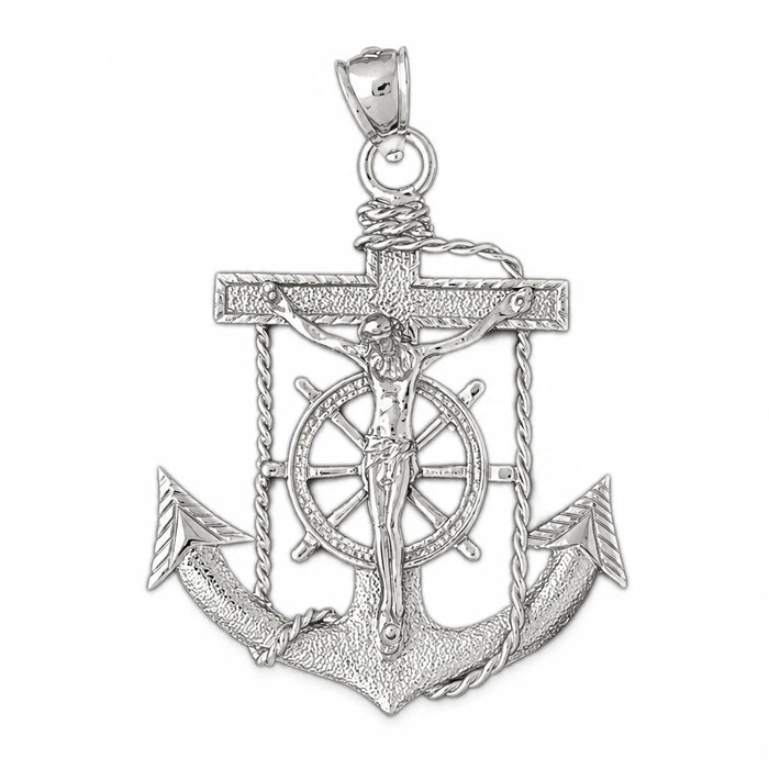 Jesus Christ on Cross Anchor Charm Pendant 14k Gold (8 Grams) White Gold 14k