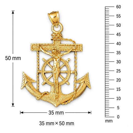 Jesus Christ on Cross Anchor Charm Pendant 14k Gold (8 Grams) Yellow Gold 14k