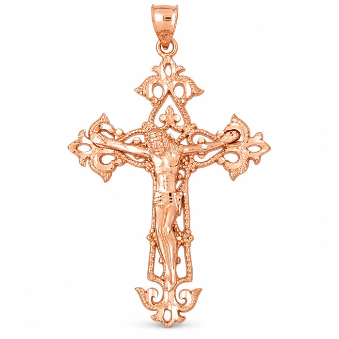 Jesus Christ on Cross Charm Pendant 14k Gold (15.1 Grams) Rose Gold 14k
