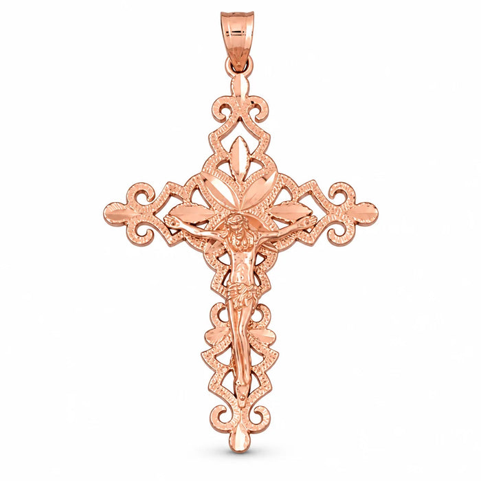 Jesus Christ on Cross Charm Pendant 14k Gold (7.1 Grams) Rose Gold 14k