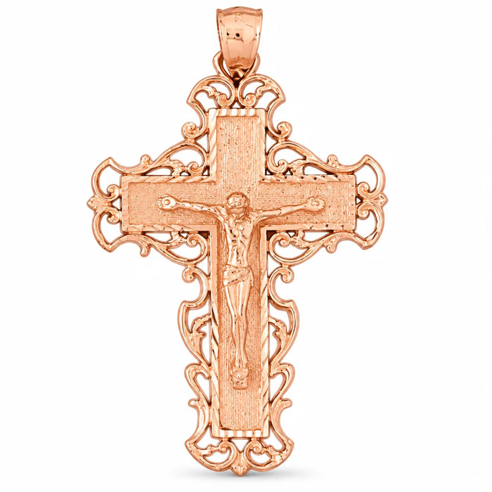 Jesus Christ on Cross Charm Pendant 14k Gold (8.5 Grams) Rose Gold 14k