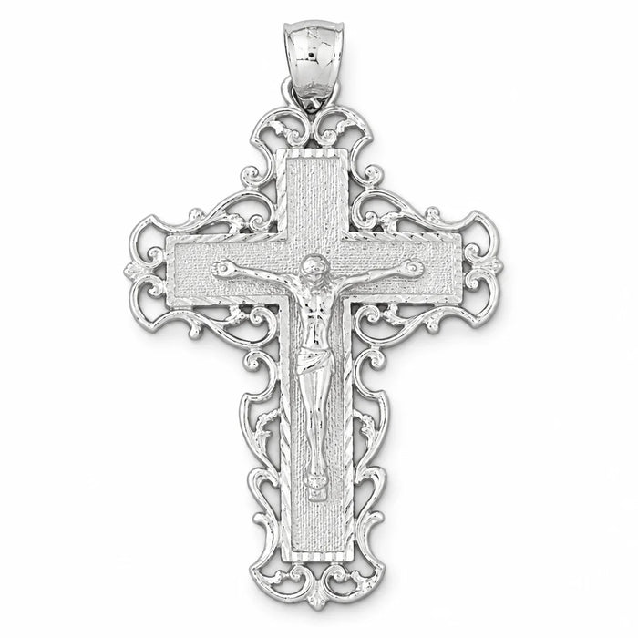 Jesus Christ on Cross Charm Pendant 14k Gold (8.5 Grams) White Gold 14k
