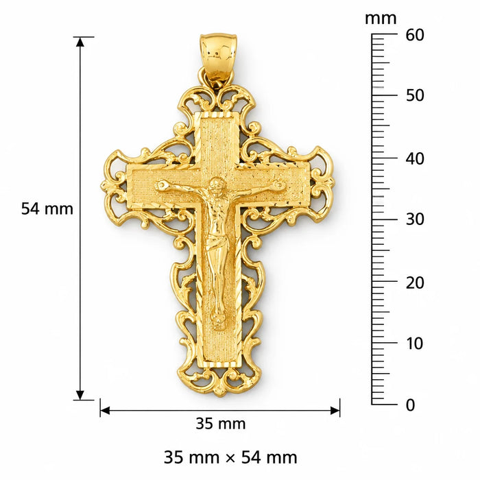 Jesus Christ on Cross Charm Pendant 14k Gold (8.5 Grams) Yellow Gold 14k
