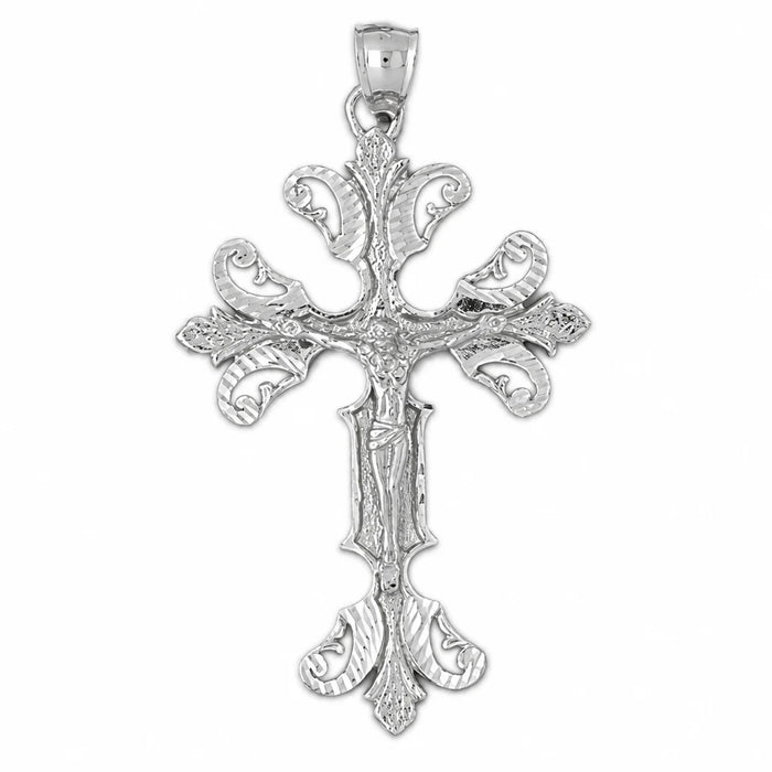 Jesus Christ on Cross Charm Pendant 14k Gold (8.6 Grams) White Gold 14k
