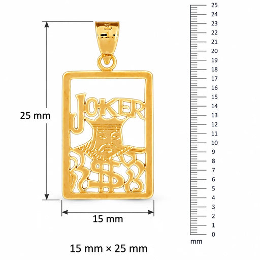 Joker Playing Card Charm Pendant 14k Gold (1.7 Grams) Yellow Gold 14k