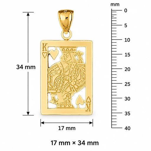 King Heart Playing Card Charm Pendant 14k Gold Yellow Gold 14k