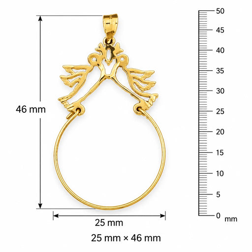 Love Bird Charm Holder Charm Pendant 14k Gold Yellow Gold 14k