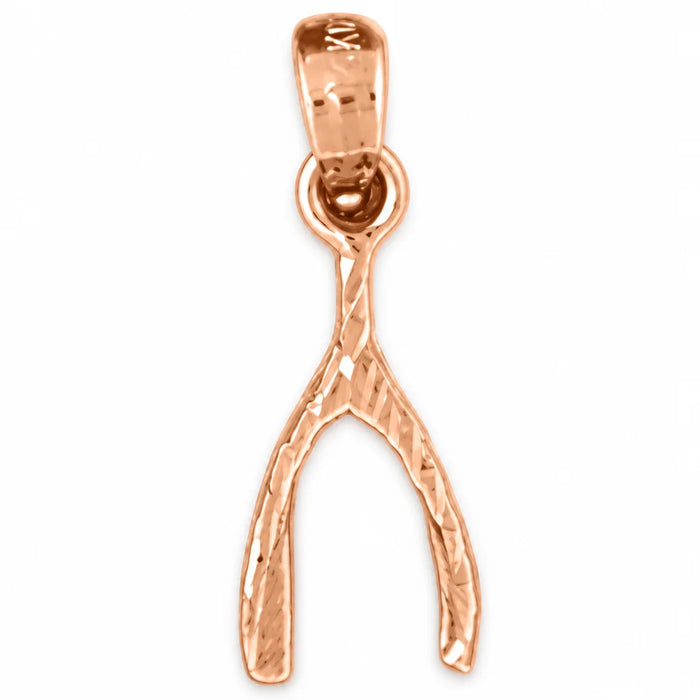 Lucky Wishbone Charm Pendant 14k White Gold Rose Gold 14k