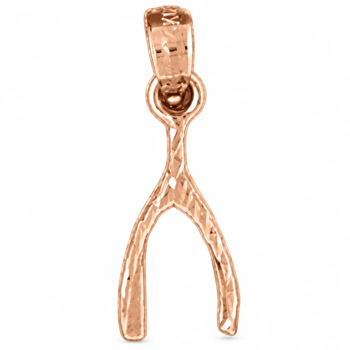 14K Rose Gold variant – Lucky Wishbone Charm Pendant 14k White Gold – front view