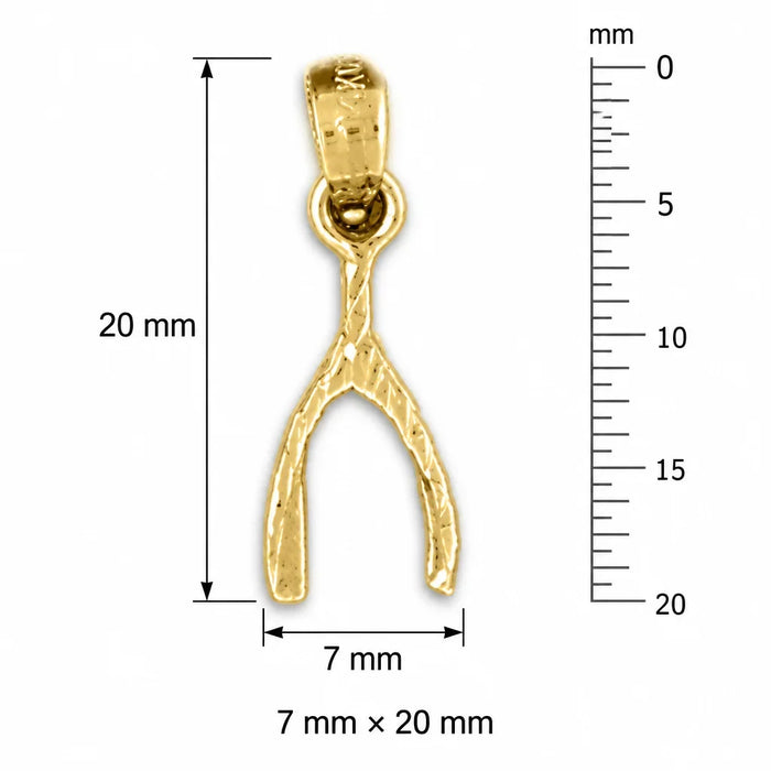 14K Yellow Gold variant – Lucky Wishbone Charm Pendant 14k White Gold – dimensions and size guide