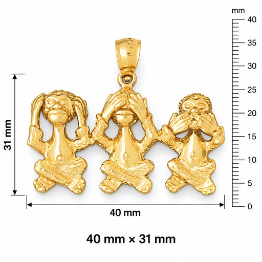 Monkeys Charm Pendant 14k Gold (11.6 Grams) Yellow Gold 14k