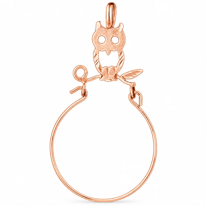 Owl Charm Holder Charm Pendant 14k Gold Rose Gold 14k