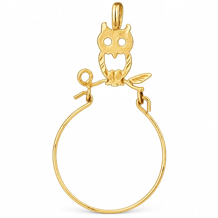 Owl Charm Holder Charm Pendant 14k Gold Yellow Gold 14k