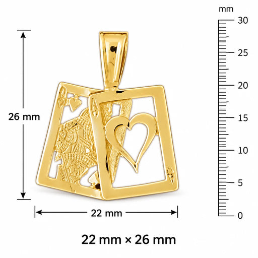 Queen And Ace Of Heart Charm Pendant 14k Gold Yellow Gold 14k