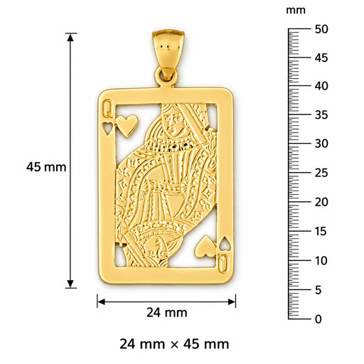 Queen Heart Playing Card Charm Pendant 14k Gold (7 Grams) Yellow Gold 14k
