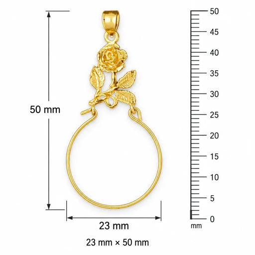 Rose Flower Charm Holder Charm Pendant 14k Gold Yellow Gold 14k
