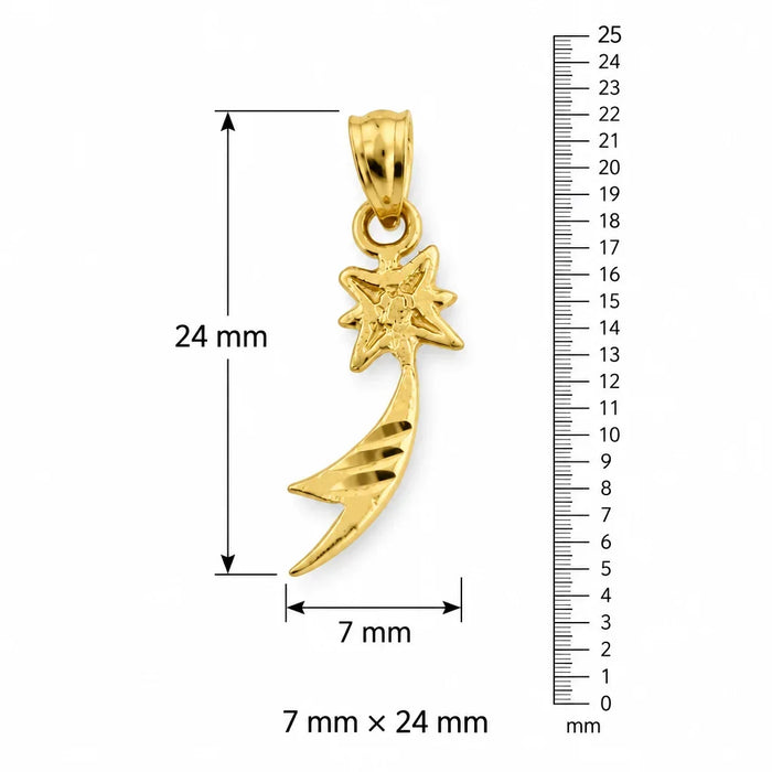 14K Yellow Gold variant – Shooting Star Charm Pendant 14k White Gold (0.6 Grams) – dimensions and size guide