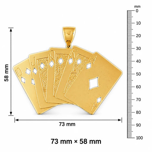 Straight Flush Playing Cards Charm Pendant 14k Gold Yellow Gold 14k