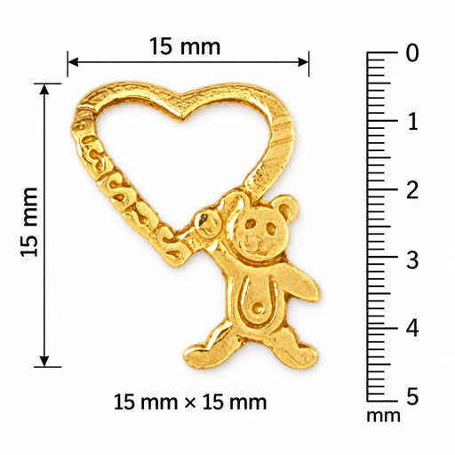 Teddy Bear Heart Charm Pendant 14k Gold (0.6 Grams) Yellow Gold 14k