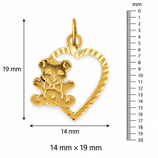 Teddy Bear Heart Charm Pendant 14k Gold (0.7 Grams) Yellow Gold 14k