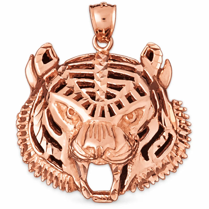 Tiger Head Charm Pendant 14k Gold (12.1 Grams) Rose Gold 14k