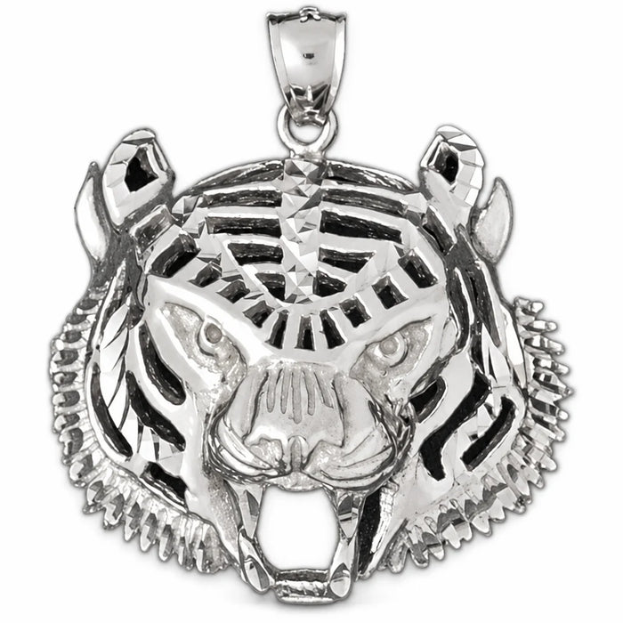 Tiger Head Charm Pendant 14k Gold (12.1 Grams) White Gold 14k