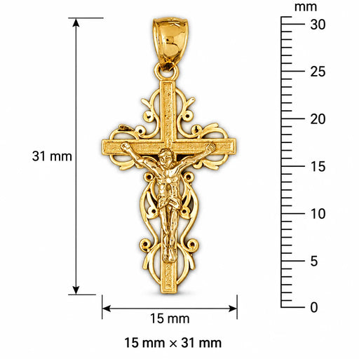 Two Tone Jesus Christ on Cross Charm Pendant 14k Gold (1.8 Grams) Yellow Gold 14k