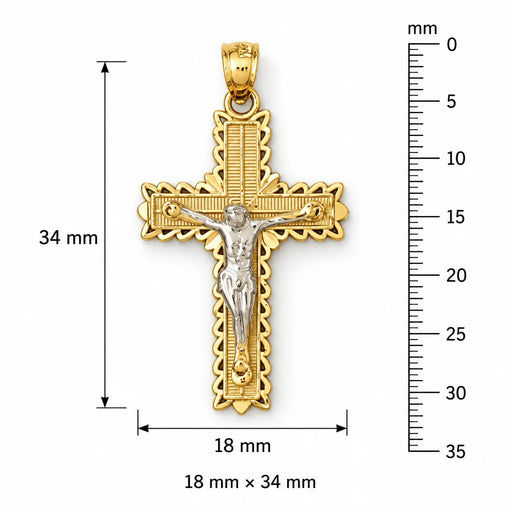 Two Tone Jesus Christ on Cross Charm Pendant 14k Gold (1.9 Grams) Yellow Gold 14k