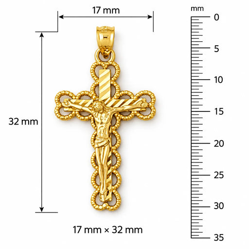 Two Tone Jesus Christ on Cross Charm Pendant 14k Gold (2.2 Grams) Yellow Gold 14k