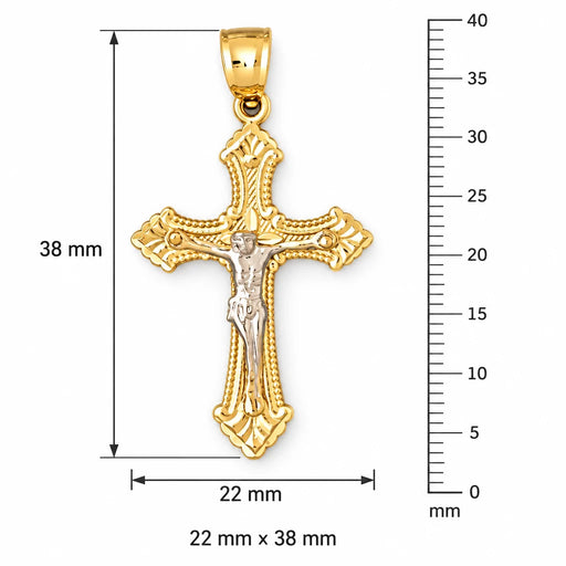 Two Tone Jesus Christ on Cross Charm Pendant 14k Gold (2.4 Grams) Yellow Gold 14k