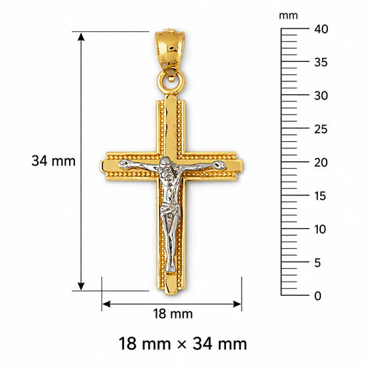 Two Tone Jesus Christ on Cross Charm Pendant 14k Gold (2.6 Grams) Yellow Gold 14k