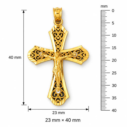 Two Tone Jesus Christ on Cross Charm Pendant 14k Gold (2.8 Grams) Yellow Gold 14k
