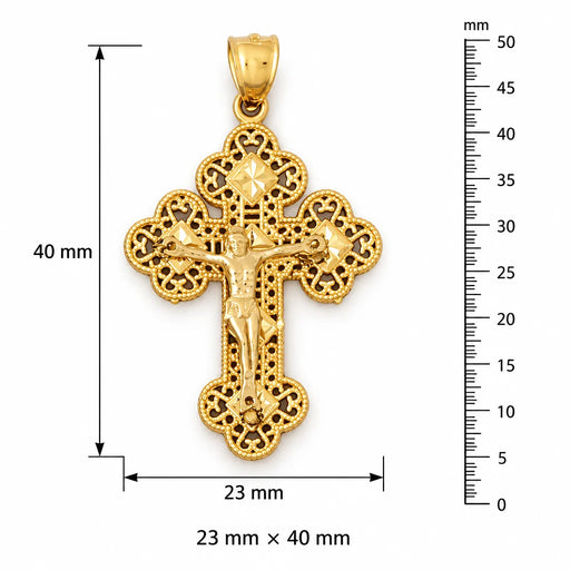 Two Tone Jesus Christ on Cross Charm Pendant 14k Gold (3.1 Grams) Yellow Gold 14k