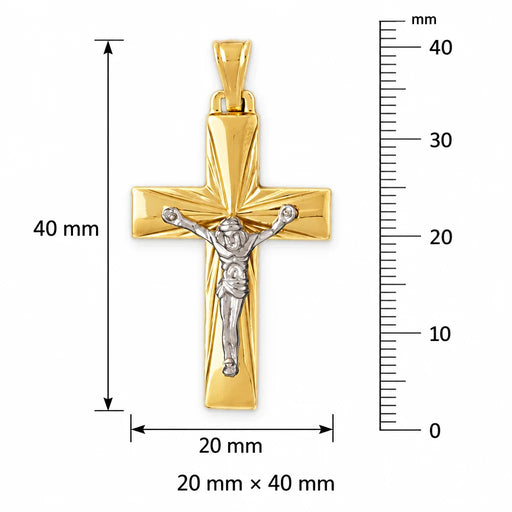 Two Tone Jesus Christ on Cross Charm Pendant 14k Gold (3.5 Grams) Yellow Gold 14k
