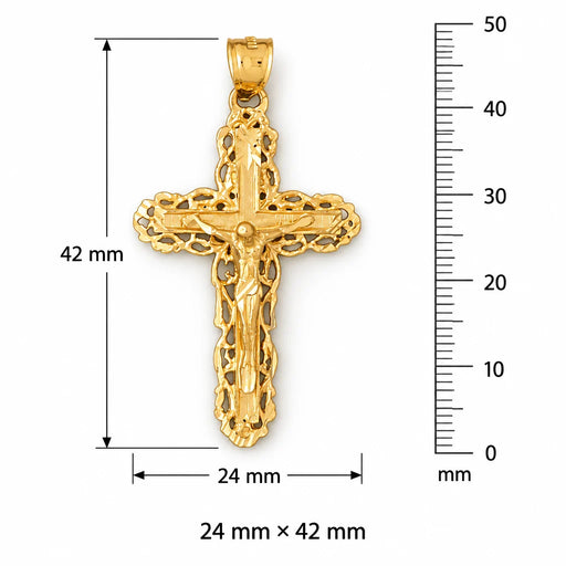 Two Tone Jesus Christ on Cross Charm Pendant 14k Gold (3.6 Grams) Yellow Gold 14k