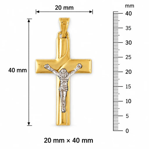 Two Tone Jesus Christ on Cross Charm Pendant 14k Gold (3.7 Grams) Yellow Gold 14k