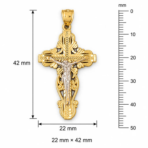 Two Tone Jesus Christ on Cross Charm Pendant 14k Gold (4.1 Grams) Yellow Gold 14k