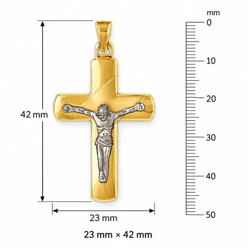 Two Tone Jesus Christ on Cross Charm Pendant 14k Gold (4.2 Grams) Yellow Gold 14k