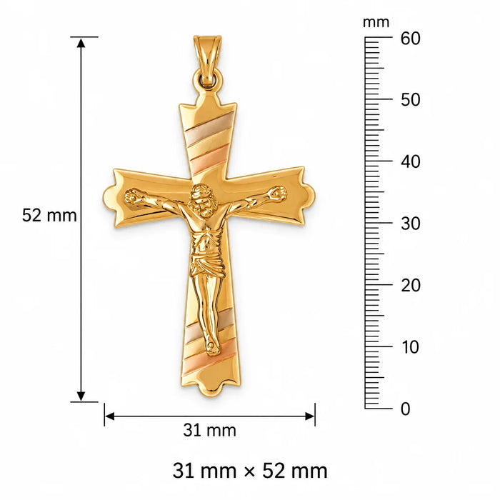 Two Tone Jesus Christ on Cross Charm Pendant 14k Gold (7.3 Grams) Yellow Gold 14k